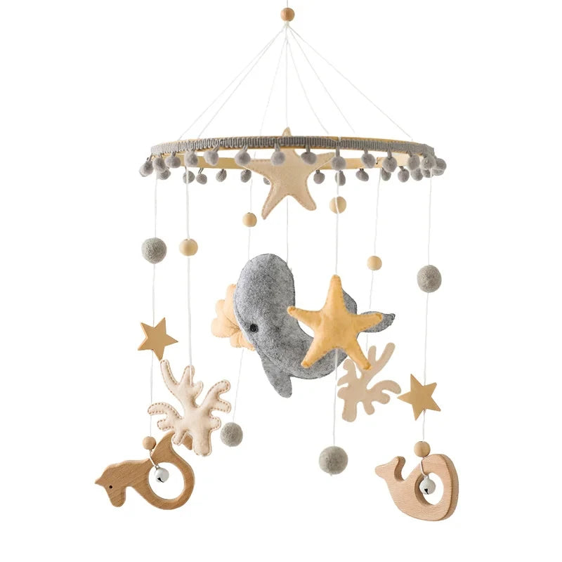 Wooden Crib Mobile with Bear, Moon & Stars — Nursery Bed Bell Toy