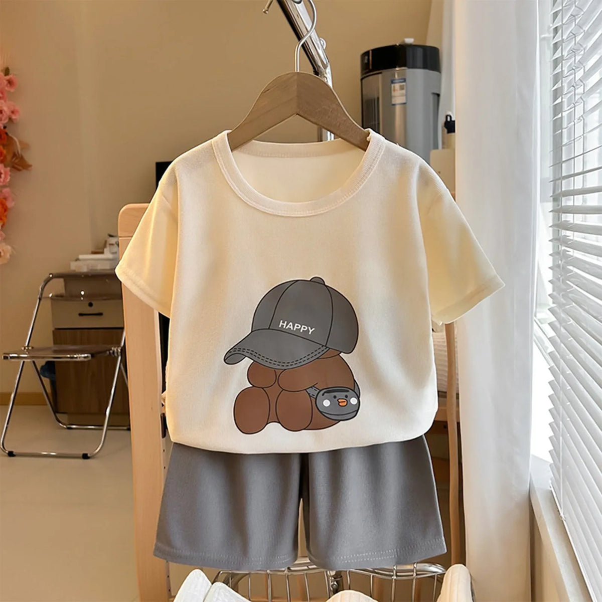 Boys' Bear Print Tracksuit Set – 2-Piece Cotton T-Shirt & Shorts - photo 11
