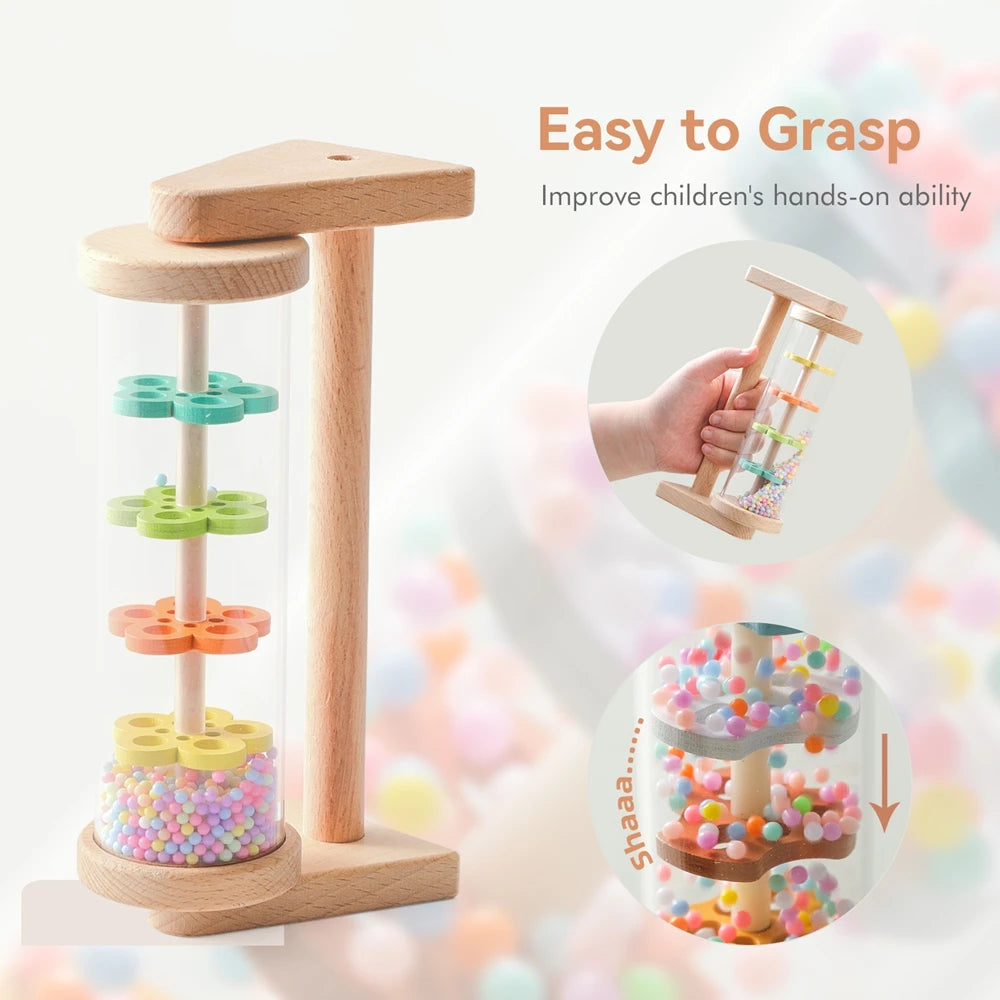 Handheld wooden rainmaker tube easy for babies to grasp
