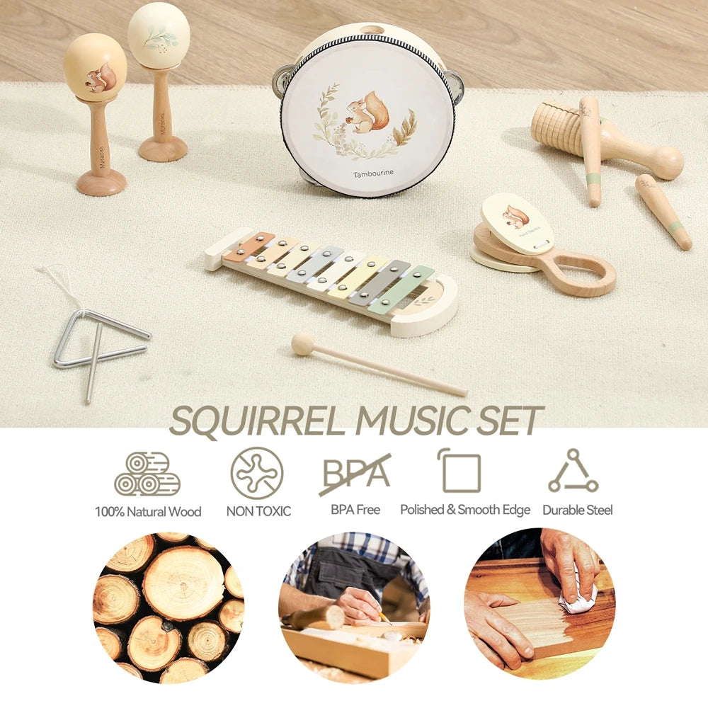 Wooden music set xylophone drum maracas for kids - photo 2