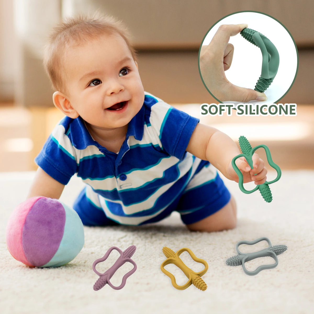 Baby teething toys easy-grip food-grade silicone set