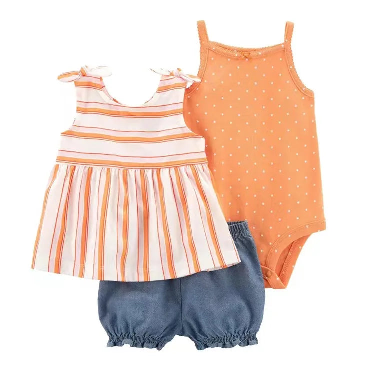 Baby Girl Summer Outfit Set – Floral Bodysuit & Shorts (3 Pcs)