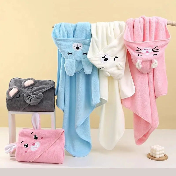 Hooded baby bath towel soft cartoon newborn wrap