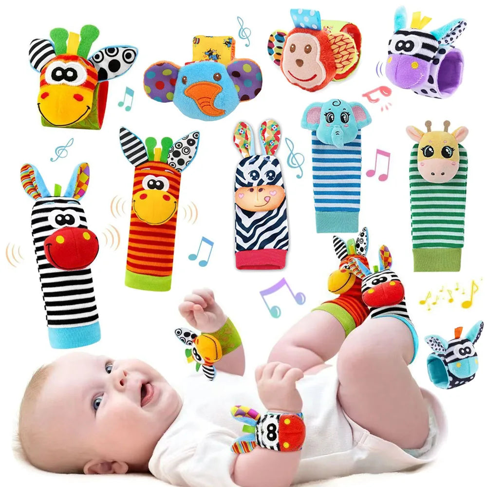Baby Wrist Rattles & Animal Socks Set – Sensory Toys for Newborns (0–12M)