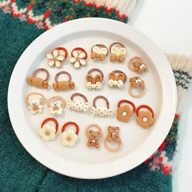 Baby Girl Hair Ties – Cartoon Bear & Bunny Set