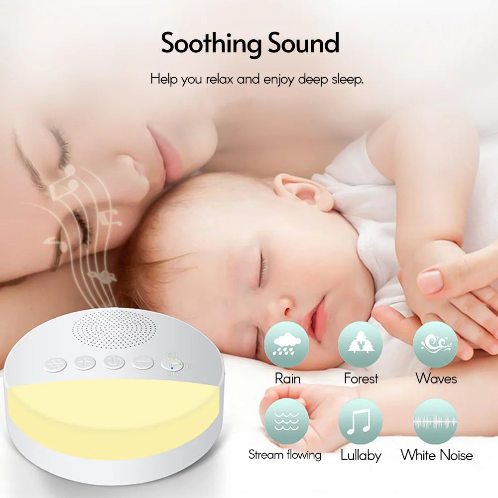 Baby white noise sleep machine USB rechargeable with timer and light
