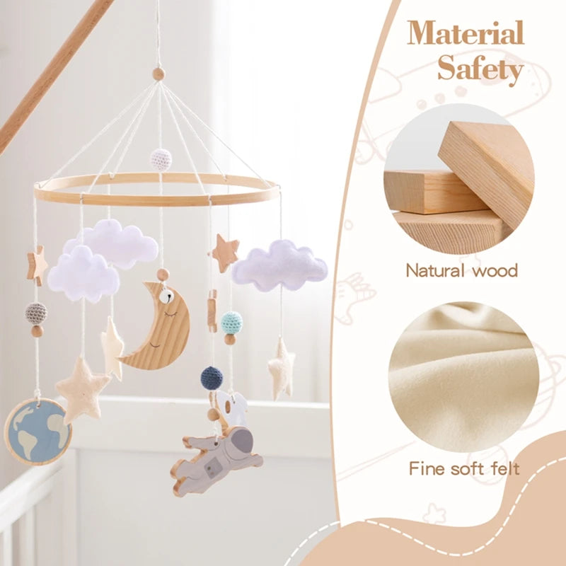 Wooden Crib Mobile with Bear, Moon & Stars — Nursery Bed Bell Toy