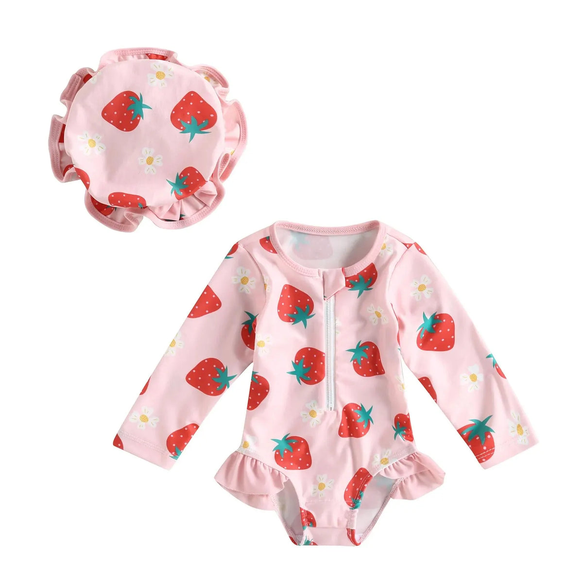 Baby girl flamingo print swimsuit jumpsuit with matching headband