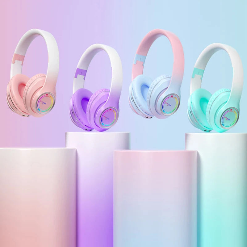 Kids wireless bluetooth headphones with LED lights SD card 3-12Y