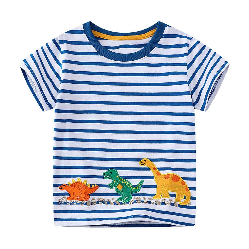 Kids Striped Dinosaur Cotton T-Shirt - photo 7