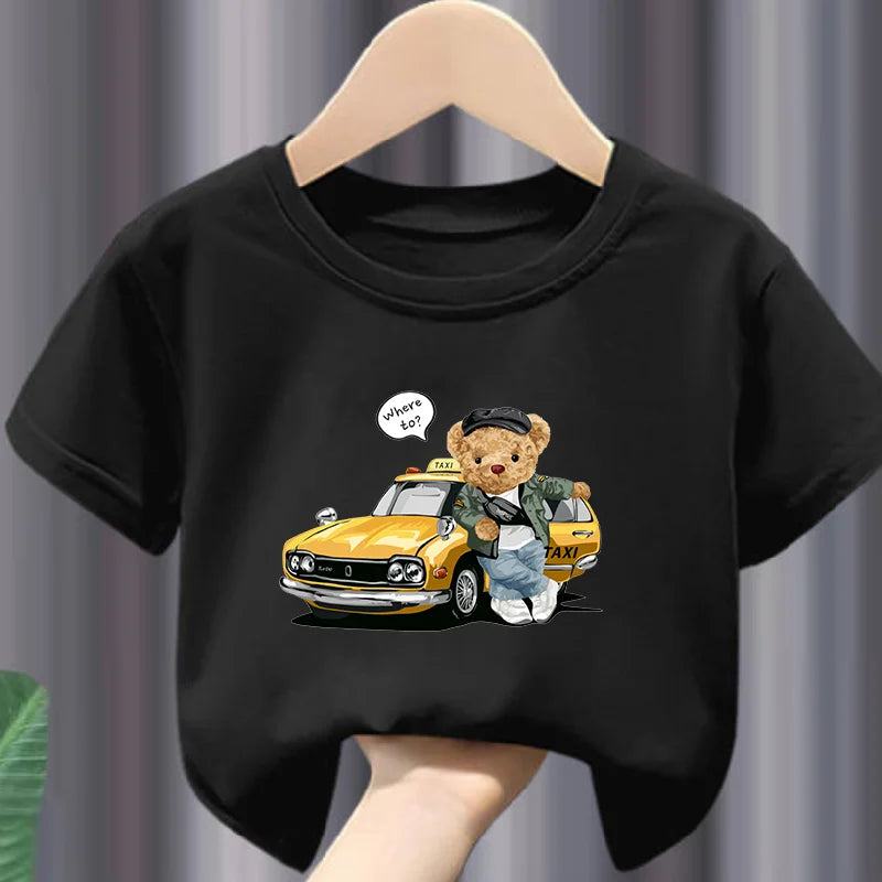 Teddy bear print cotton t-shirt, kids summer casual tee - Kindle Kids ABC - view 5