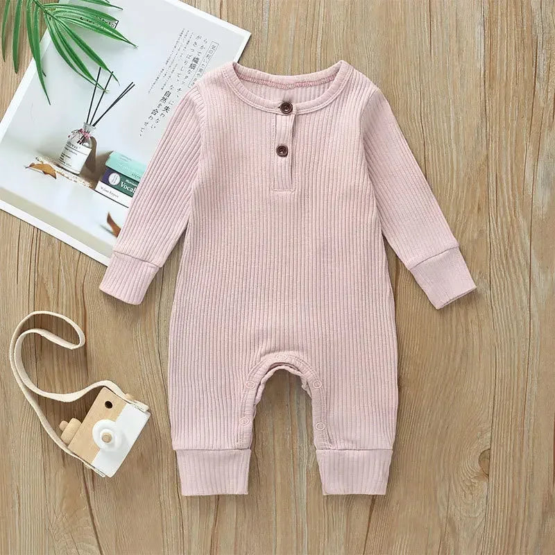 Ribbed cotton long-sleeve baby romper, unisex newborn playsuit - Kindle Kids ABC - view 2