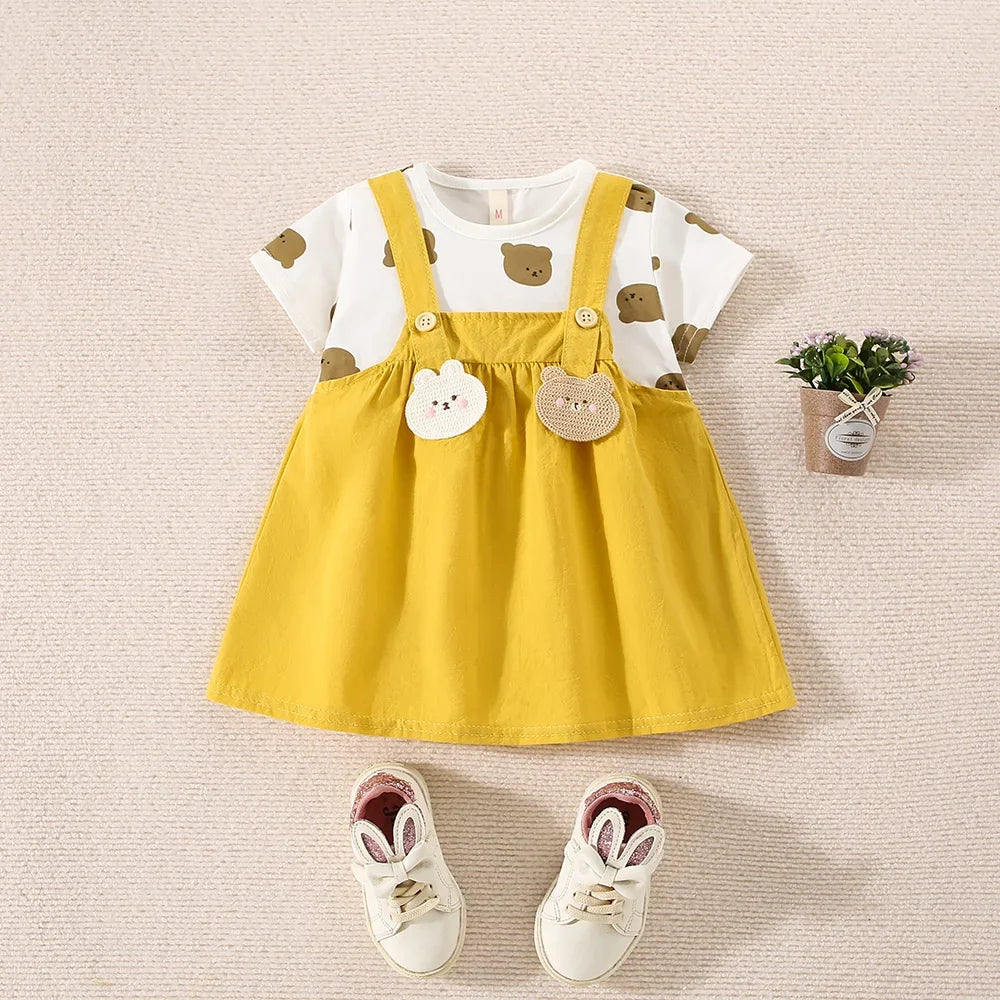 Baby Girl Teddy Bear Short Sleeve Cotton Dress – Summer | 6M–3Y - photo 3