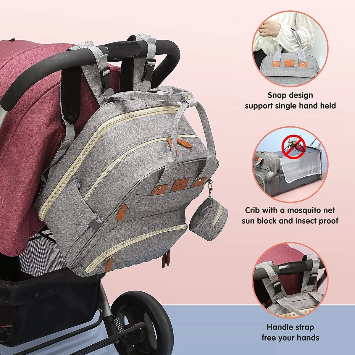 3-in-1 diaper bag backpack foldable travel bag with changing bed