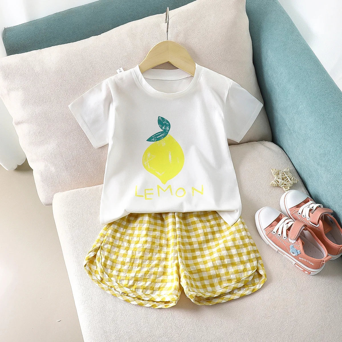 Kids' 2-Piece Summer Set – Fruit Print Top & Plaid Shorts - photo 4