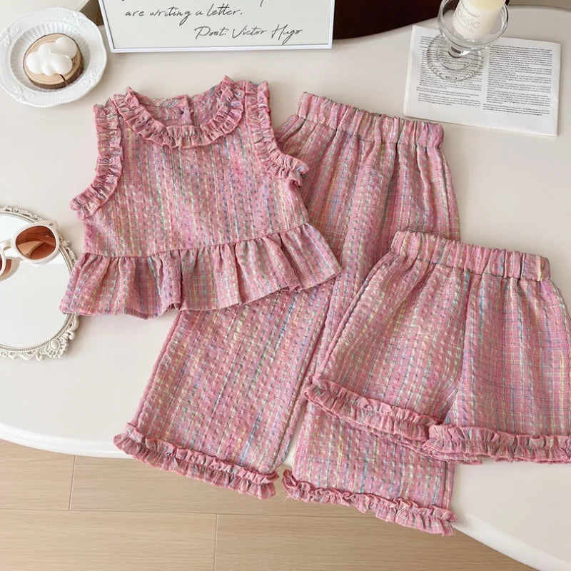 Girls' Pink Checkered Top & Pants Set - Kindle Kids ABC