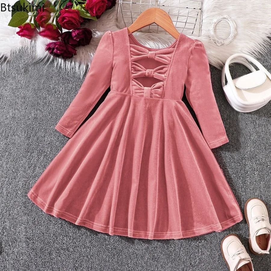 Girls' Velvet Bow Party Dress - Kindle Kids ABC - view 3