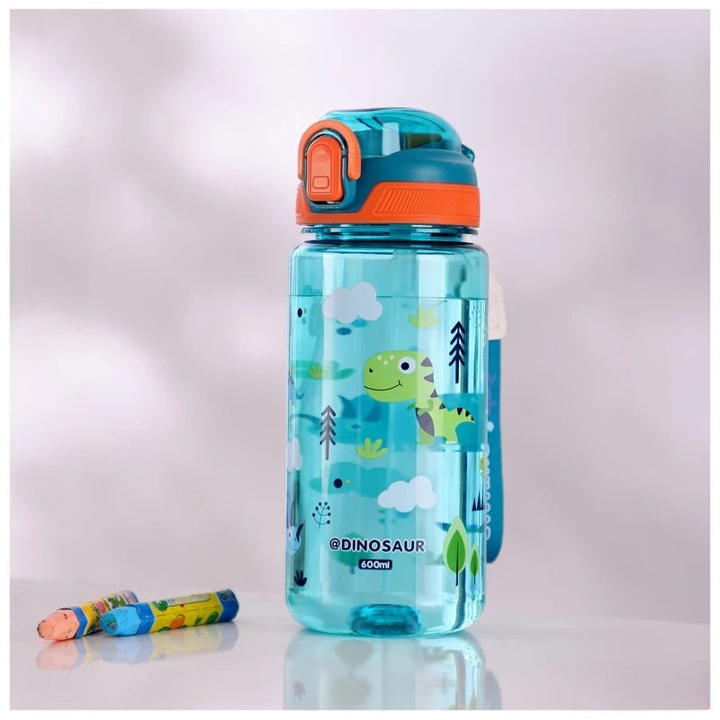 Kids water bottle with straw 600ml leak-proof Tritan cup