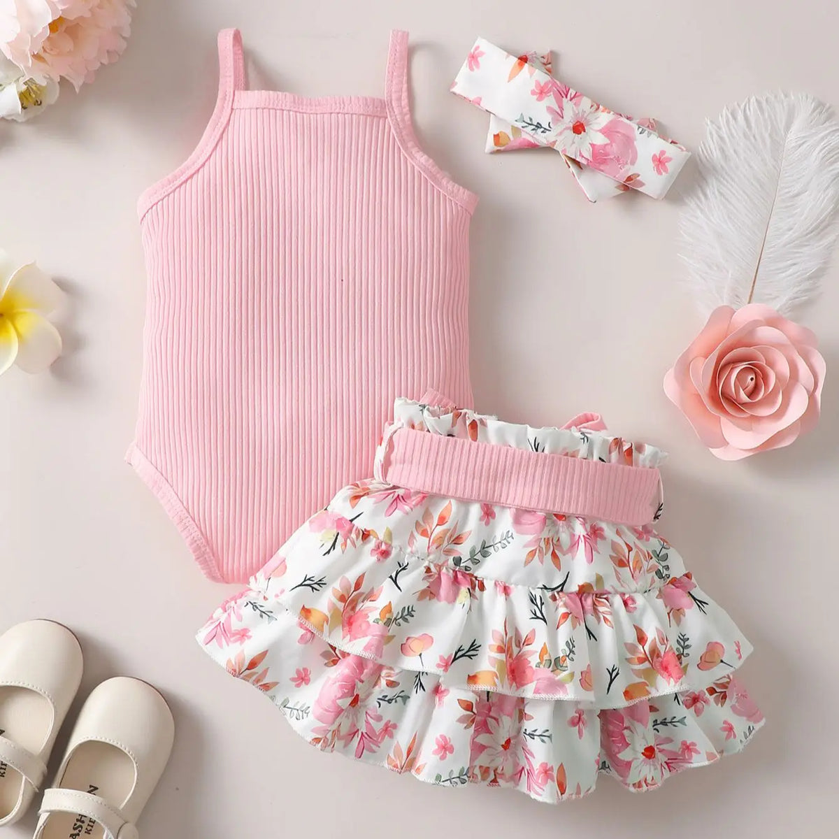 Baby Girls Floral Suspender Jumpsuit & Skirt Set – 2-Piece | 3–18 Months - photo 2