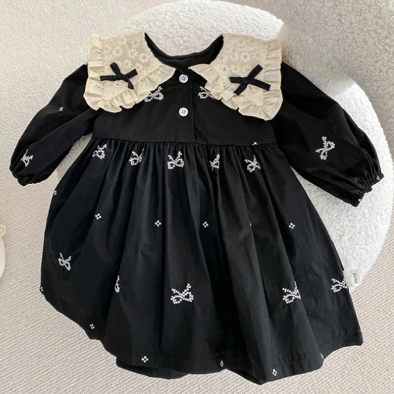 Embroidered Collar Cotton Girls Dress - Kindle Kids ABC - view 4