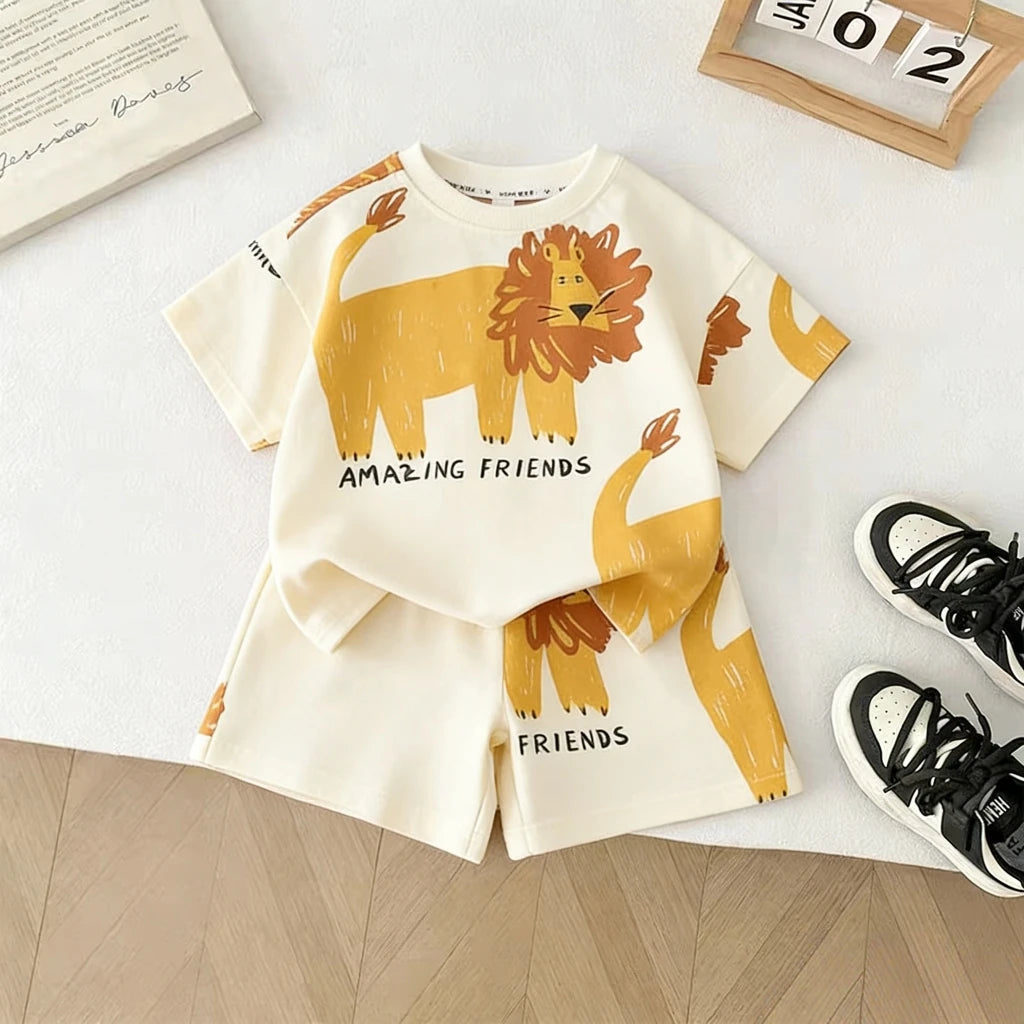 Toddler Cotton Tee & Shorts Set - Lion & Palm Print 9M-6Y - photo 2
