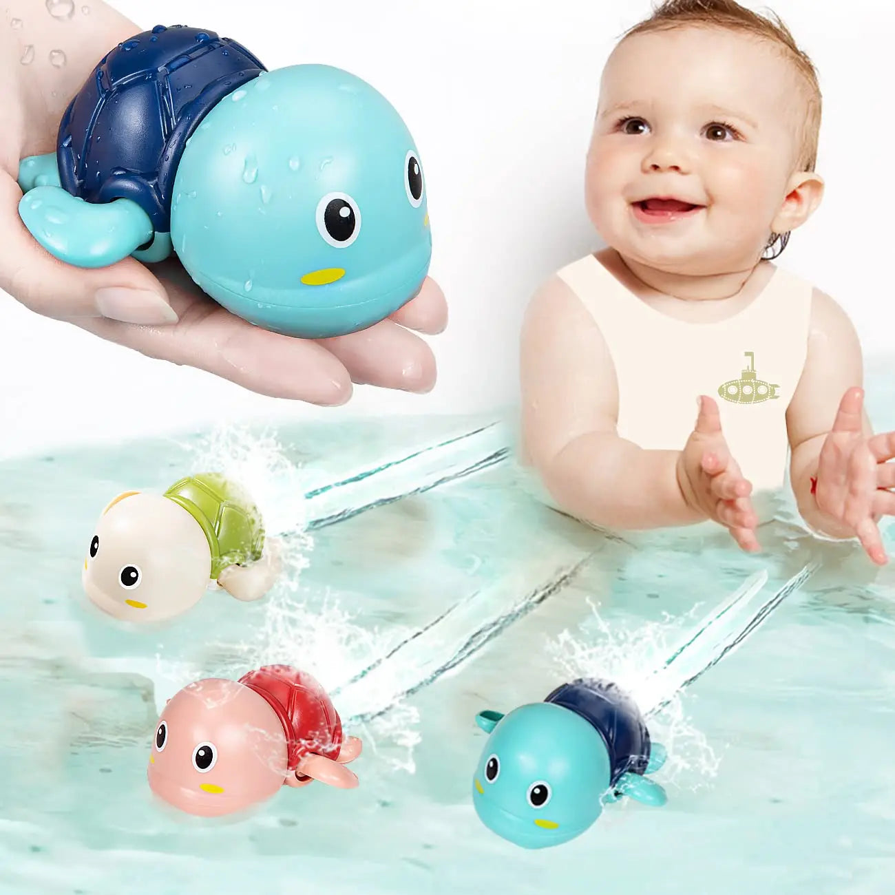 Clockwork Bath Toy – Swimming Turtle & Whale | Wind-Up Water Toy for Kids 0–6 Years