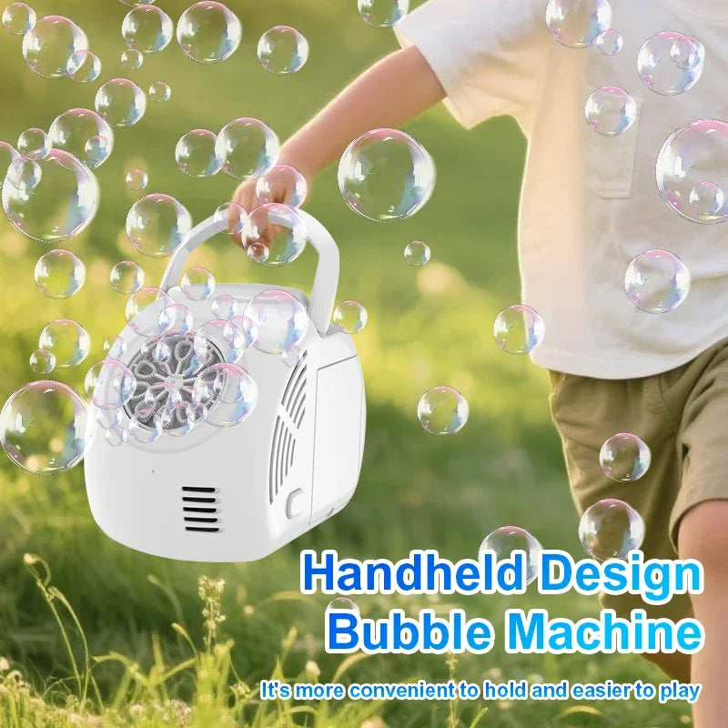 Handheld electric bubble blower machine toy for kids parties and outdoor play