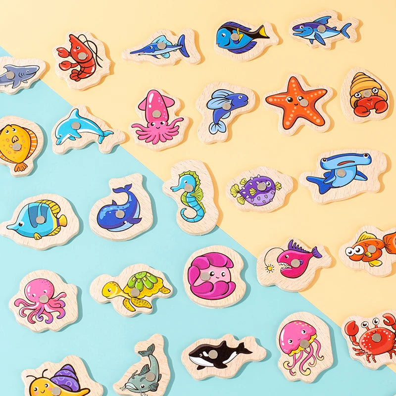 Wooden magnetic fishing game marine life toy - photo 1