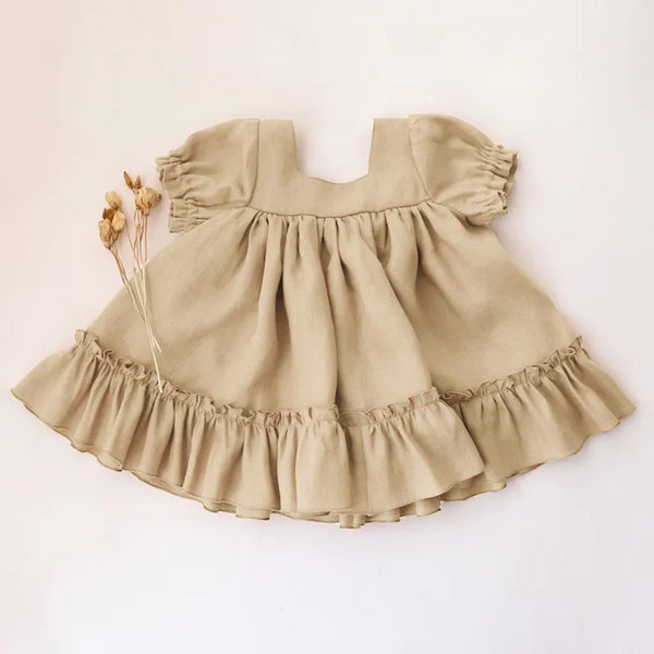 Baby Girls Cotton-Linen Button Dress — Loose Casual | 6M-5Y - photo 1