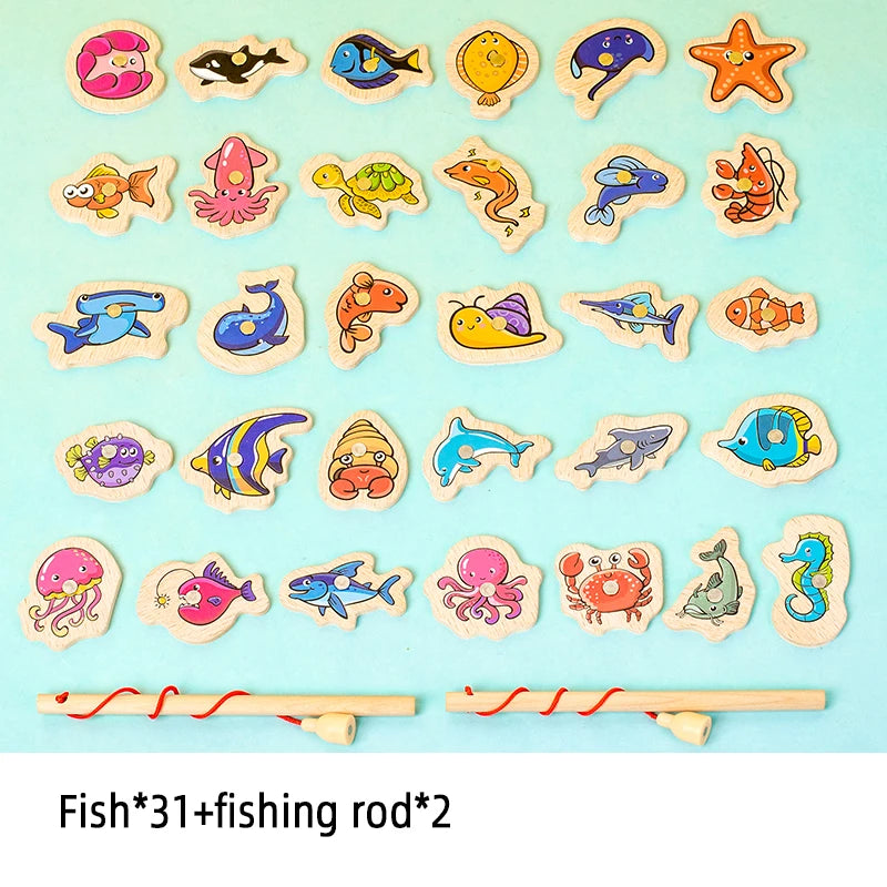 Wooden magnetic fishing game marine life toy - photo 7