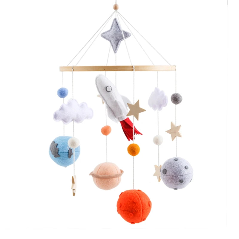 Wooden Crib Mobile with Bear, Moon & Stars — Nursery Bed Bell Toy