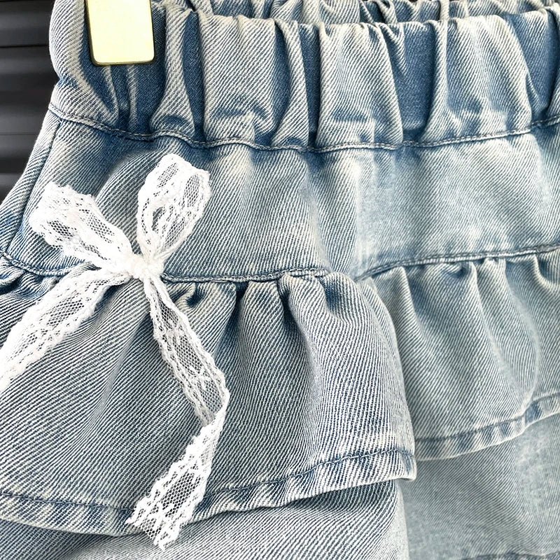 Girls' Denim Lace-Trimmed Tiered Skirt — photo 5
