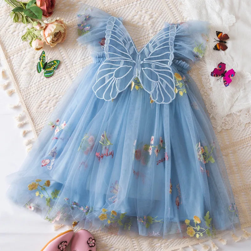 Girls Tulle Floral Embroidered Party Dress
