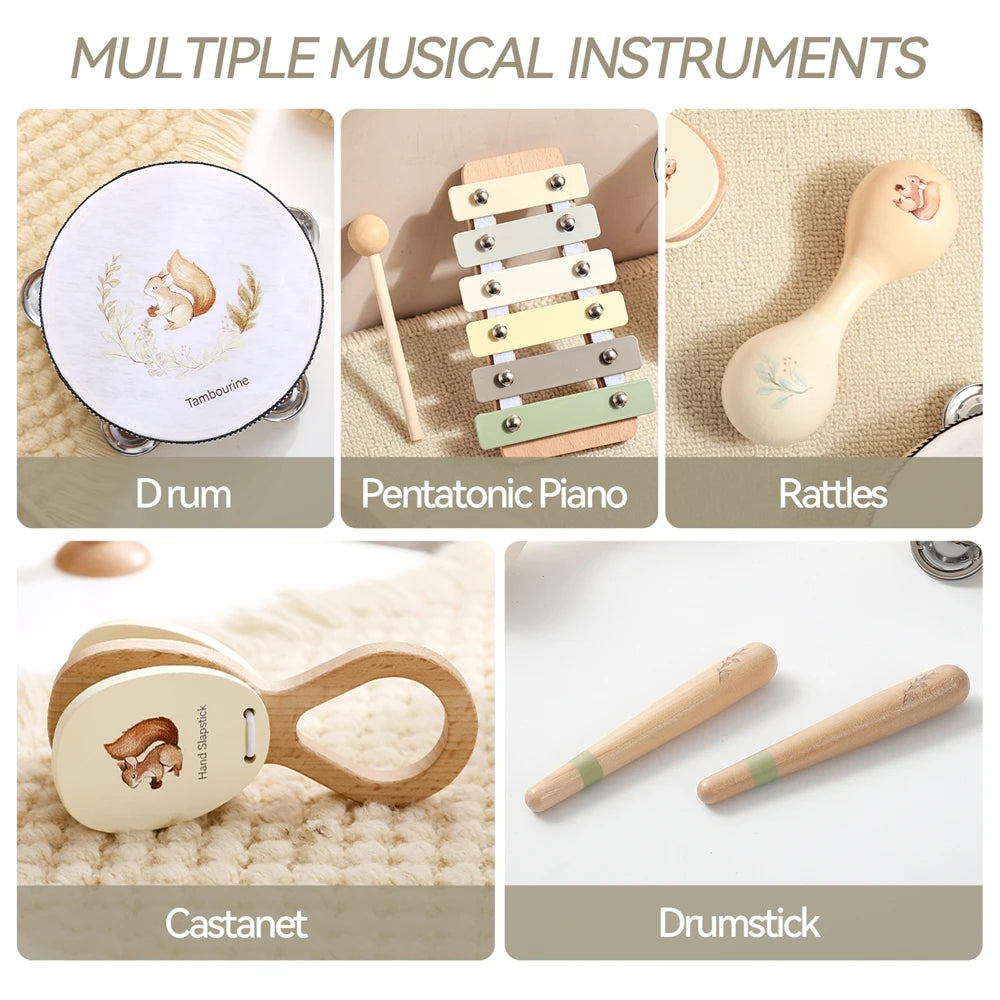 Wooden music set xylophone drum maracas for kids - photo 6