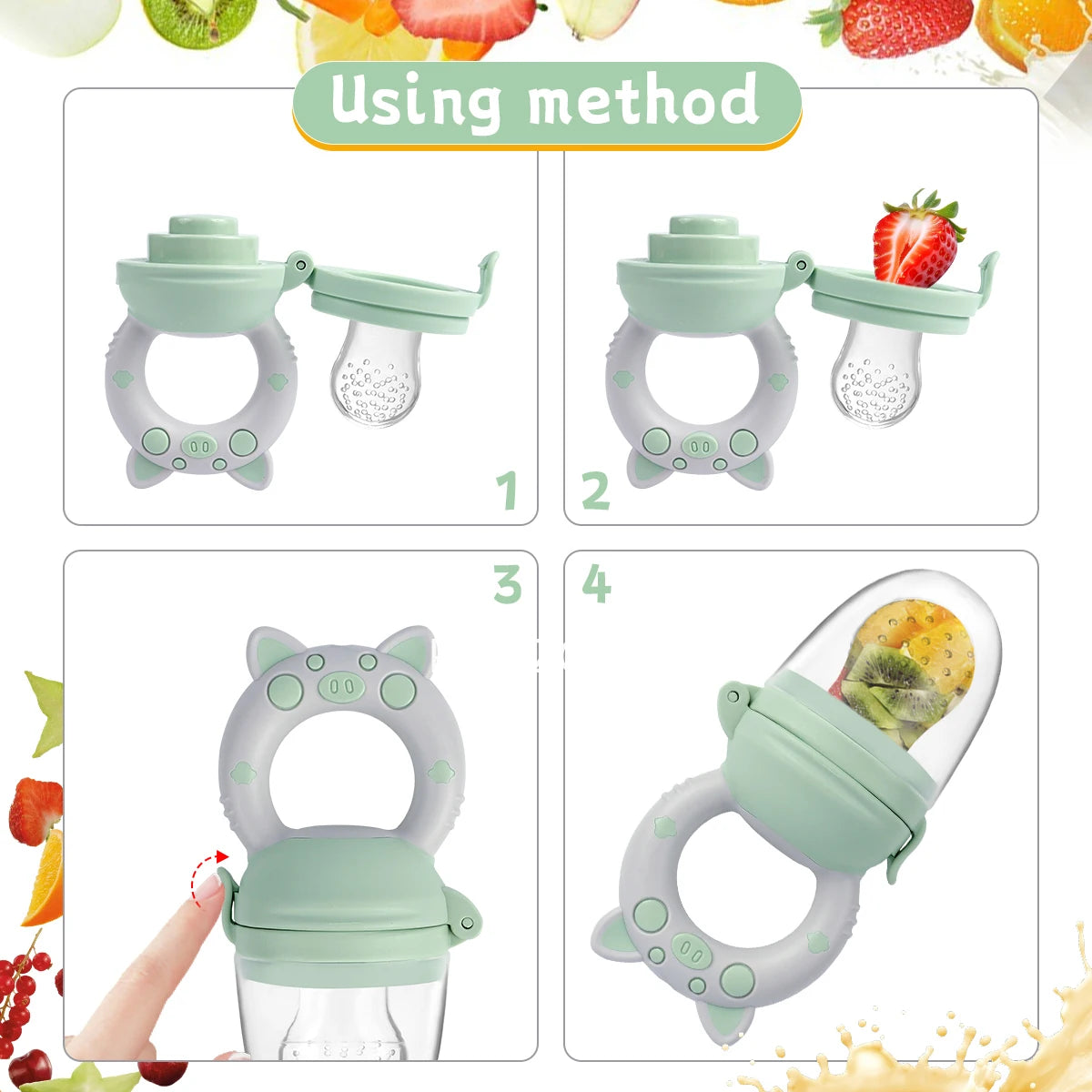 How to use the silicone baby fruit feeder step by step
