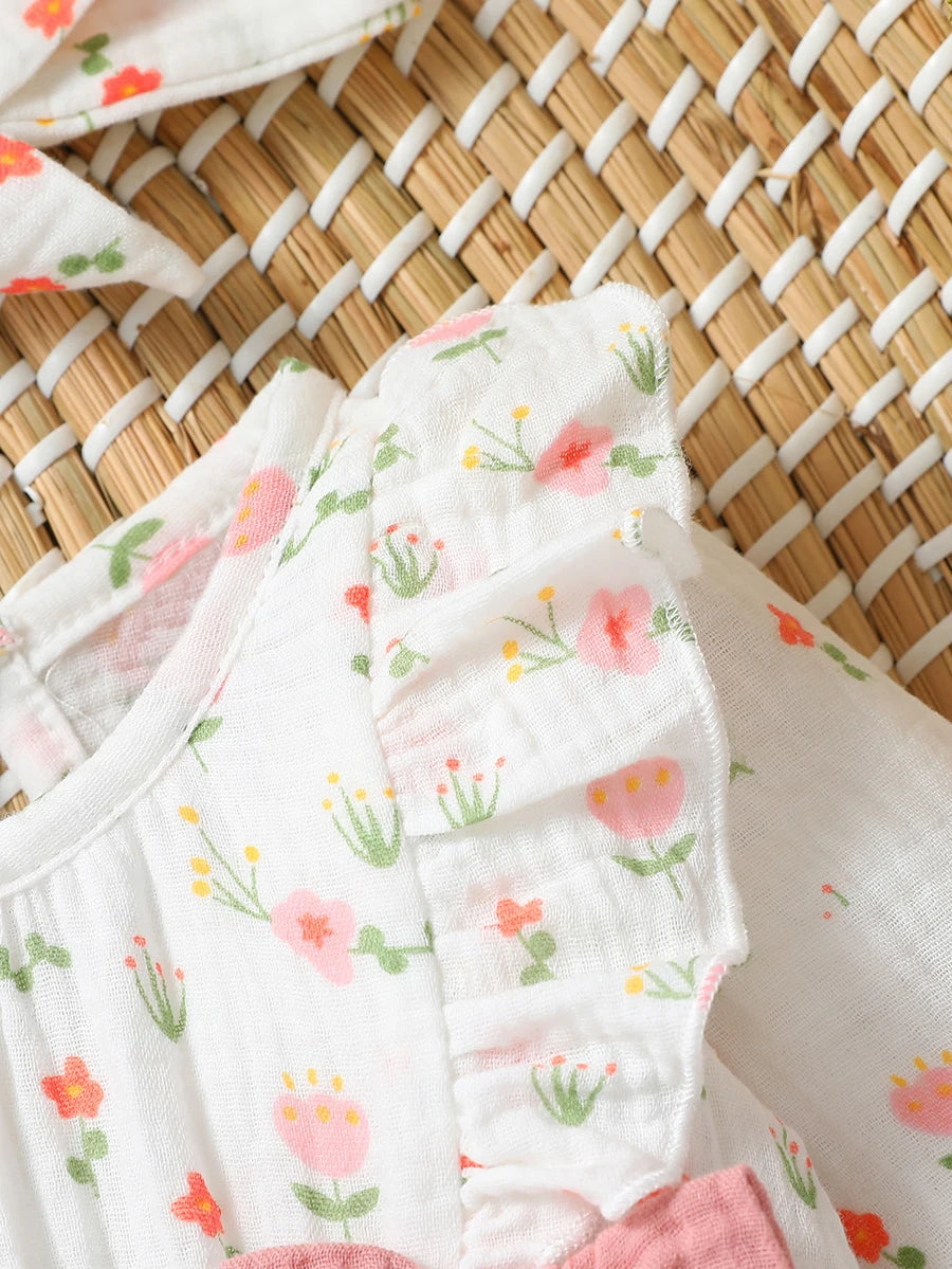 Floral print long-sleeve baby jumpsuit set with headband, newborn girl - Kindle Kids ABC - view 6