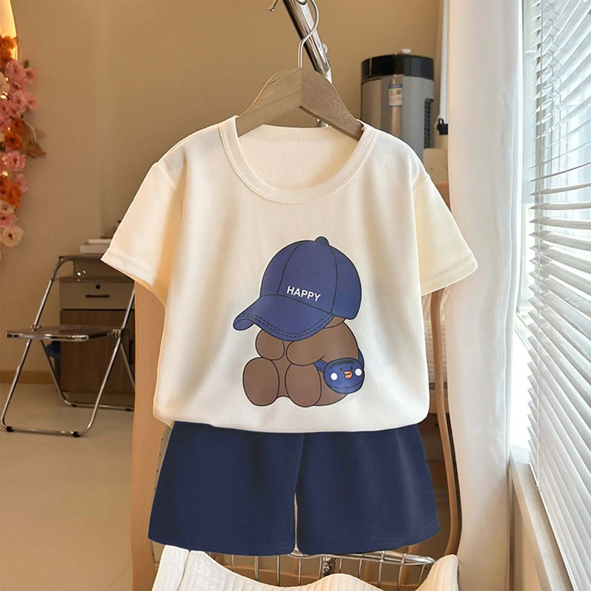 Boys' Bear Print Tracksuit Set – 2-Piece Cotton T-Shirt & Shorts - photo 10