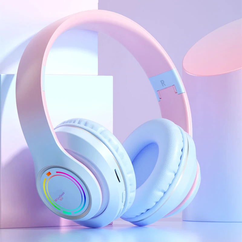 Kids wireless bluetooth headphones with LED lights SD card 3-12Y