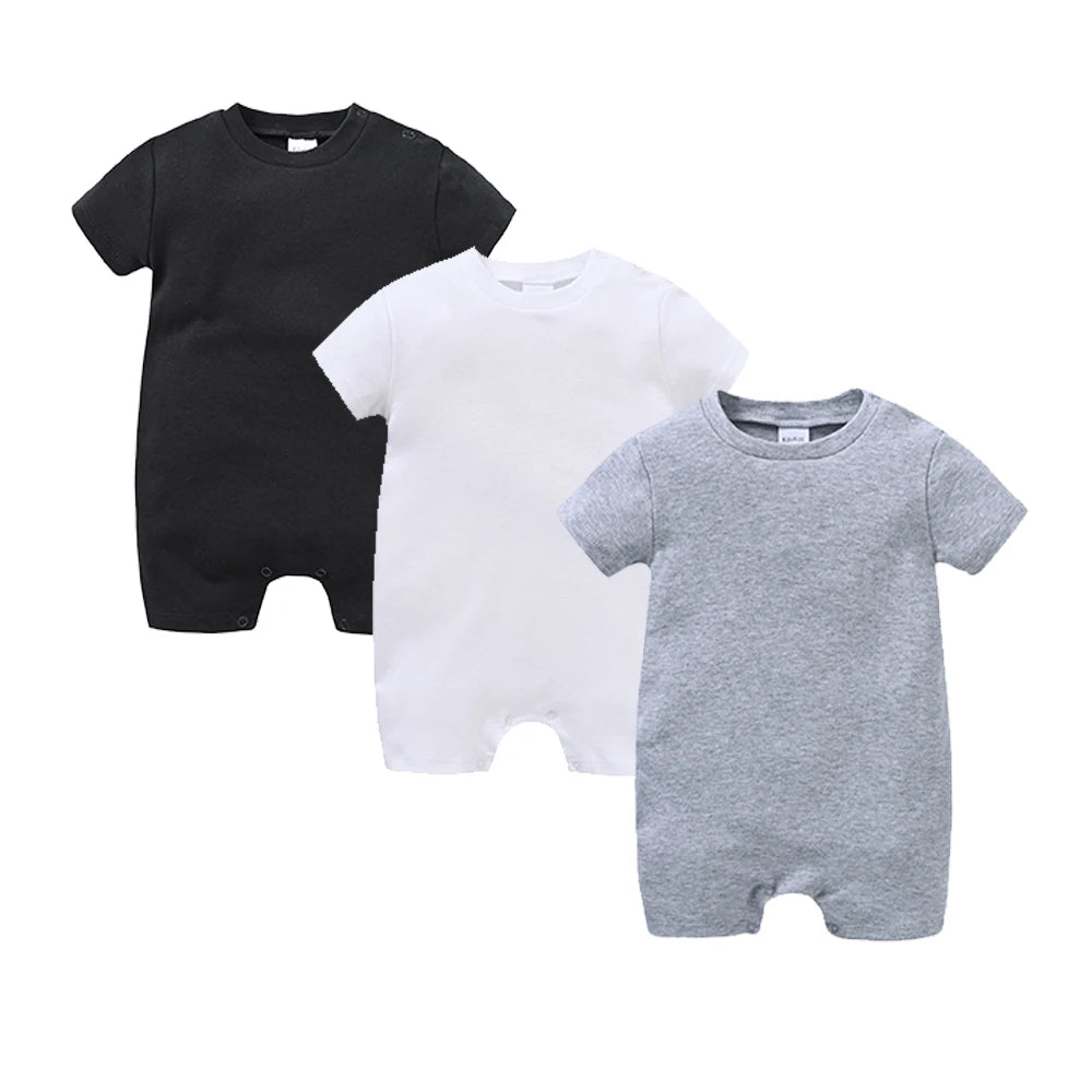 Unisex Cotton Baby Romper Bodysuit 0-12M Solid Colours Short Sleeve - photo 14