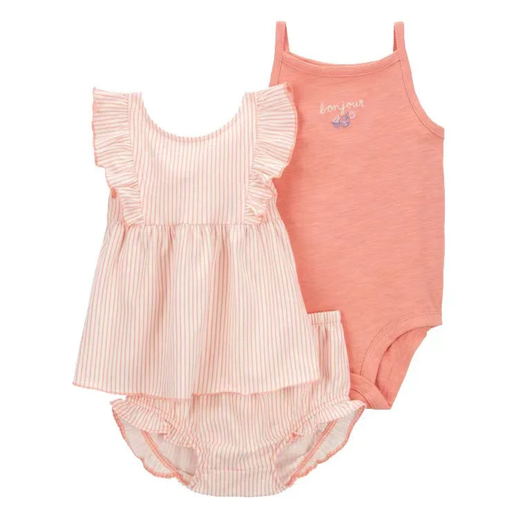 Baby Girl Summer Outfit Set – Floral Bodysuit & Shorts (3 Pcs)
