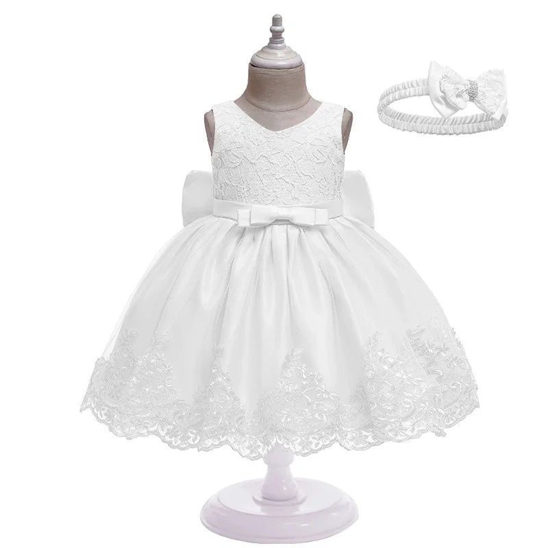 Baby Girls' Lace Christening Dress with Bow Headband - Kindle Kids ABC - view 2