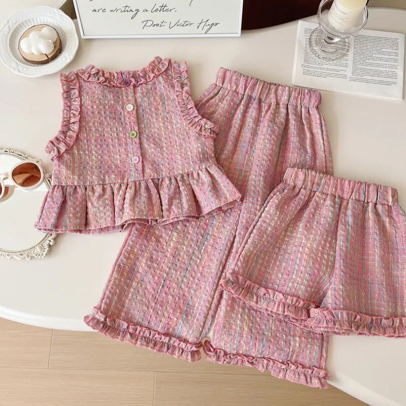 Girls' Pink Checkered Top & Pants Set - Kindle Kids ABC