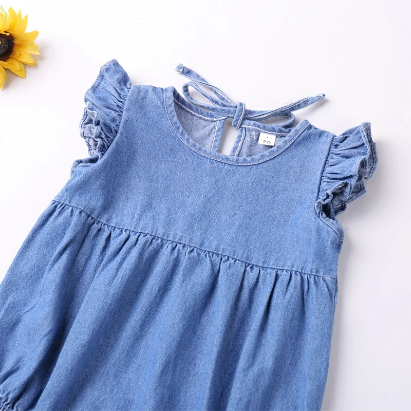 Denim Ruffle Cotton Baby Romper - Kindle Kids ABC - view 4