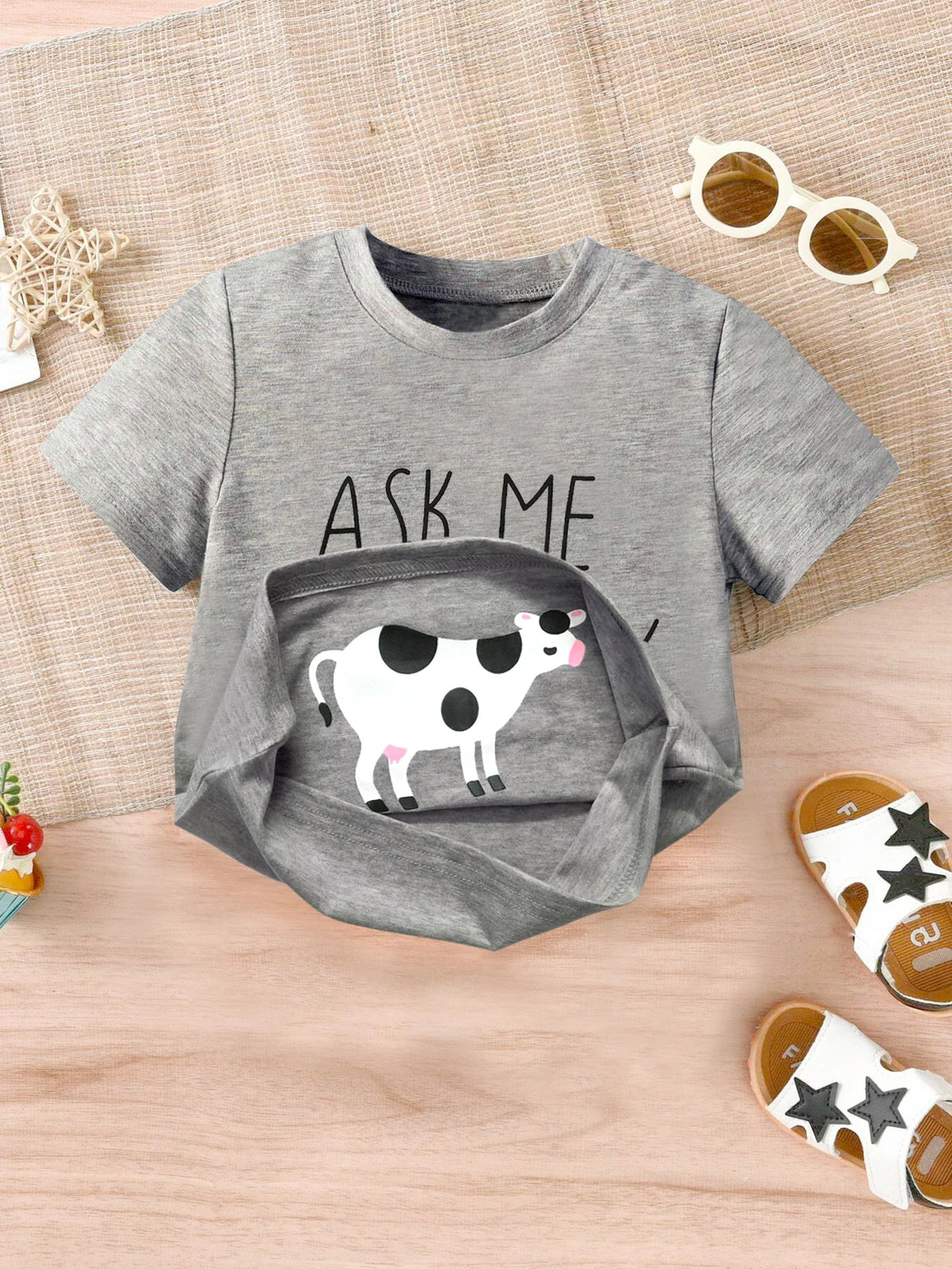 Toddler Funny Cow Print Cotton T-Shirt - photo 3