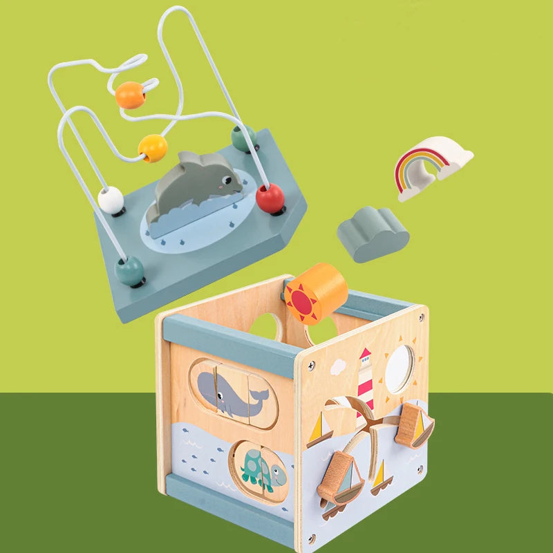 Wooden 5-in-1 activity cube bead maze for toddlers - photo 5