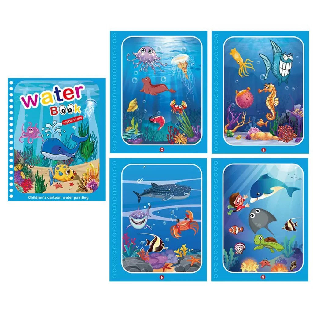 Underwater world theme water drawing book pages
