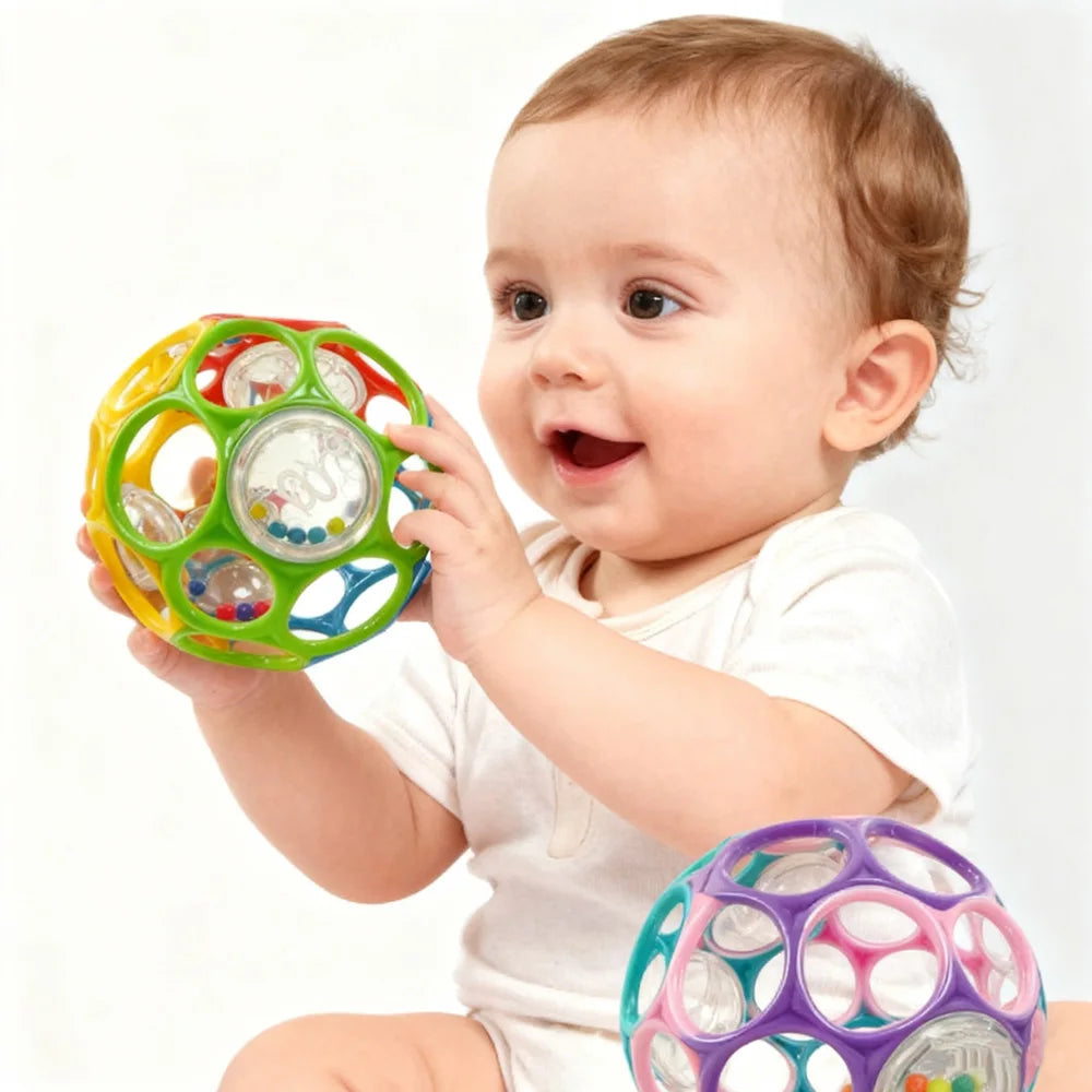 Soft baby grasping ball with bell sensory rattle toy