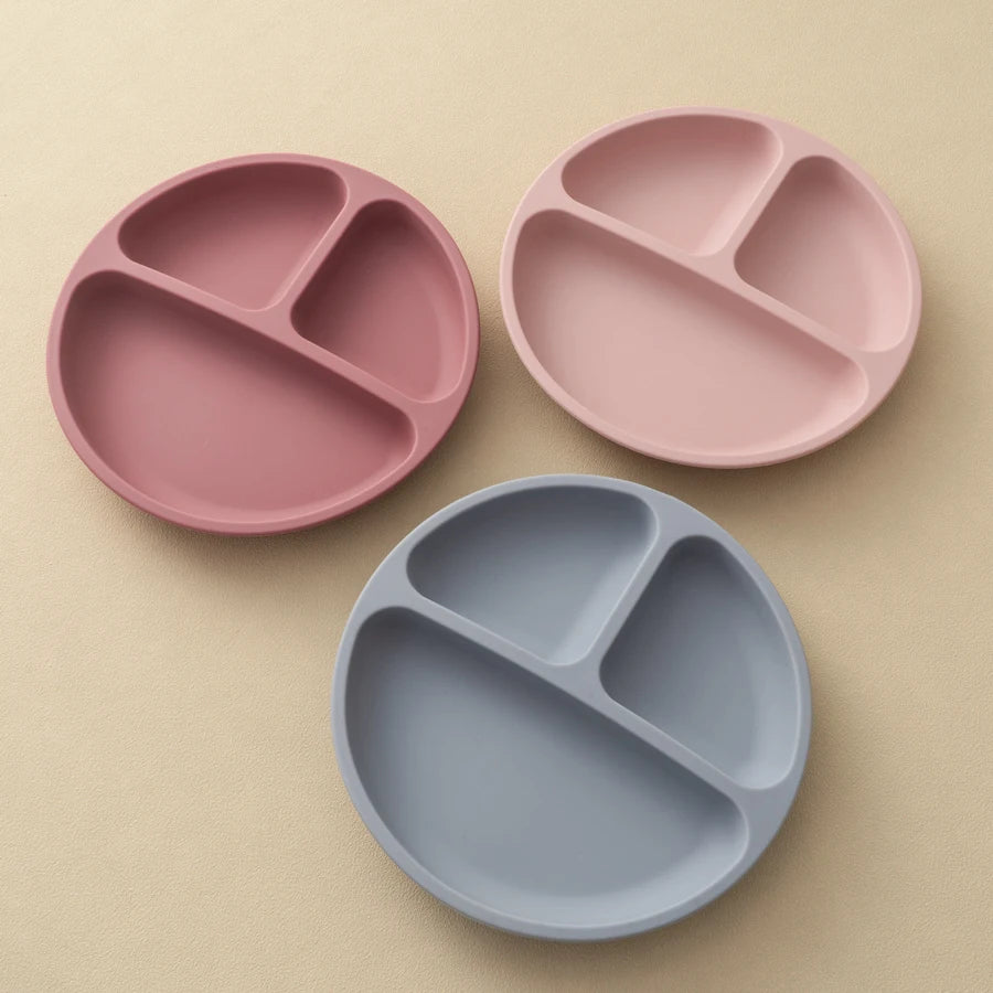 Baby silicone suction plate spill-proof divided feeding dish
