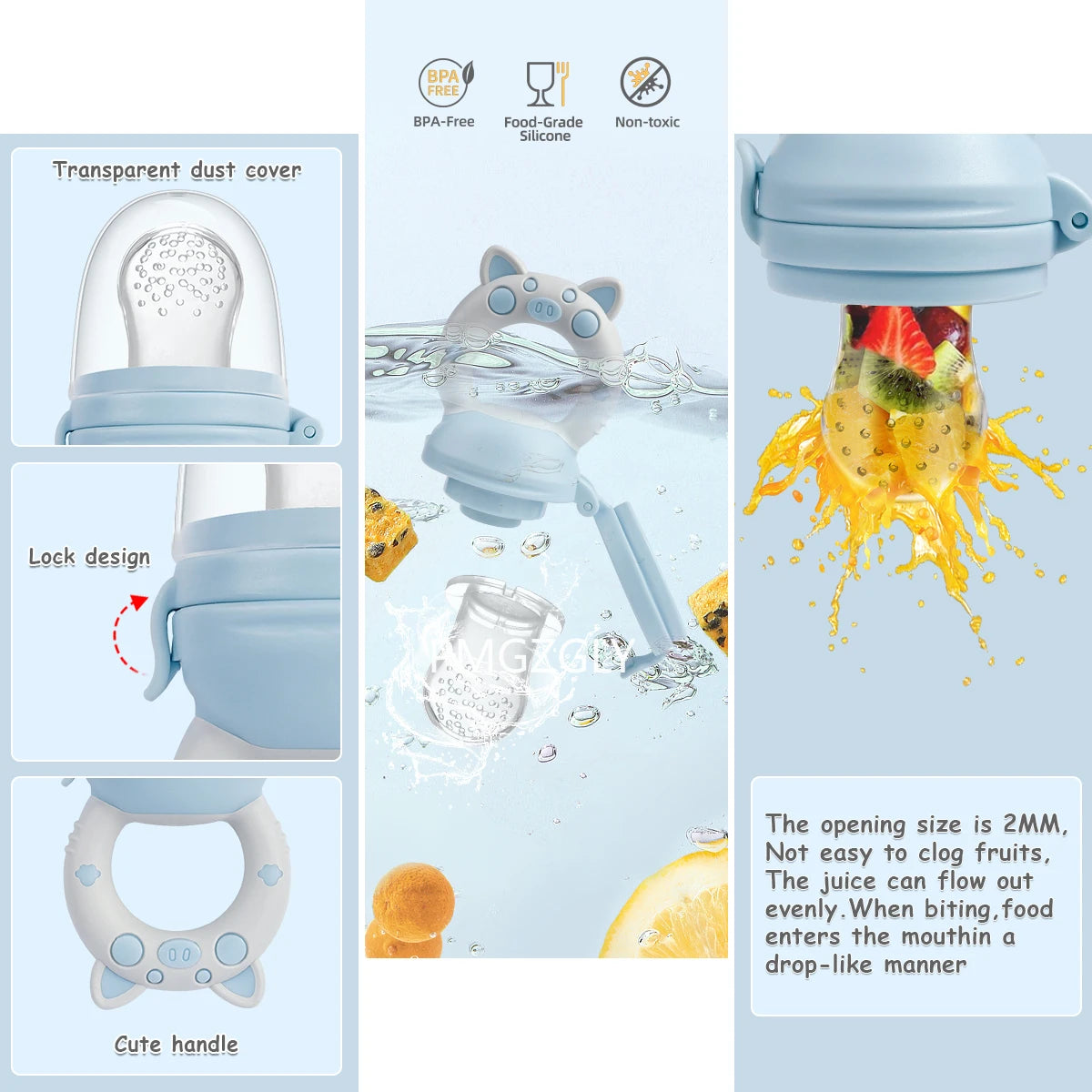 BPA-free food-grade silicone baby fruit feeder features