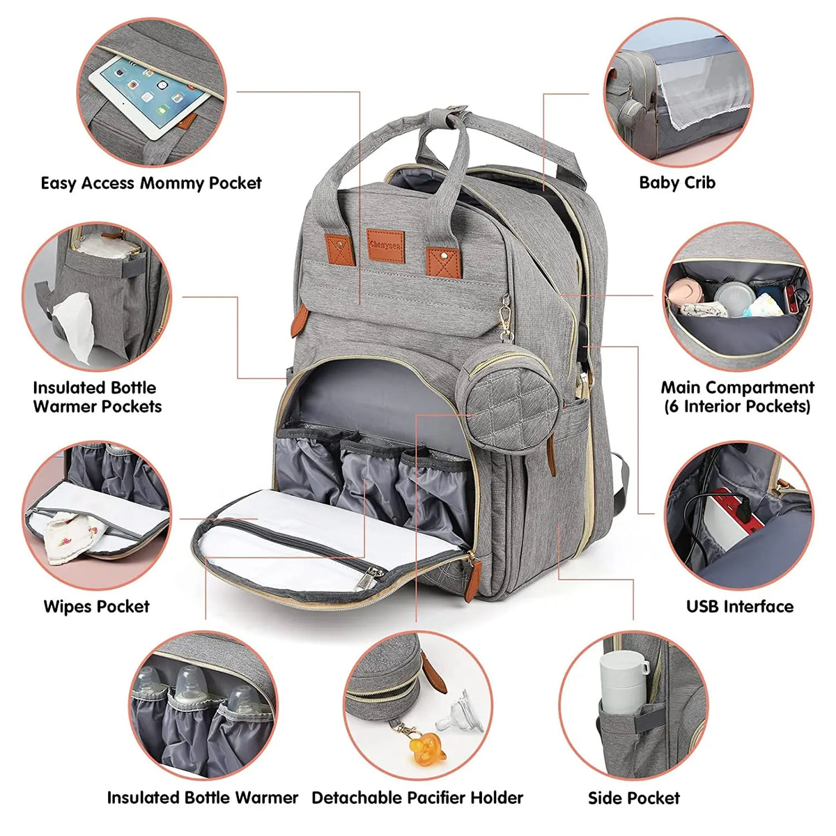 3-in-1 diaper bag backpack foldable travel bag with changing bed